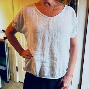 Light Blue Linen Loose Fit Top